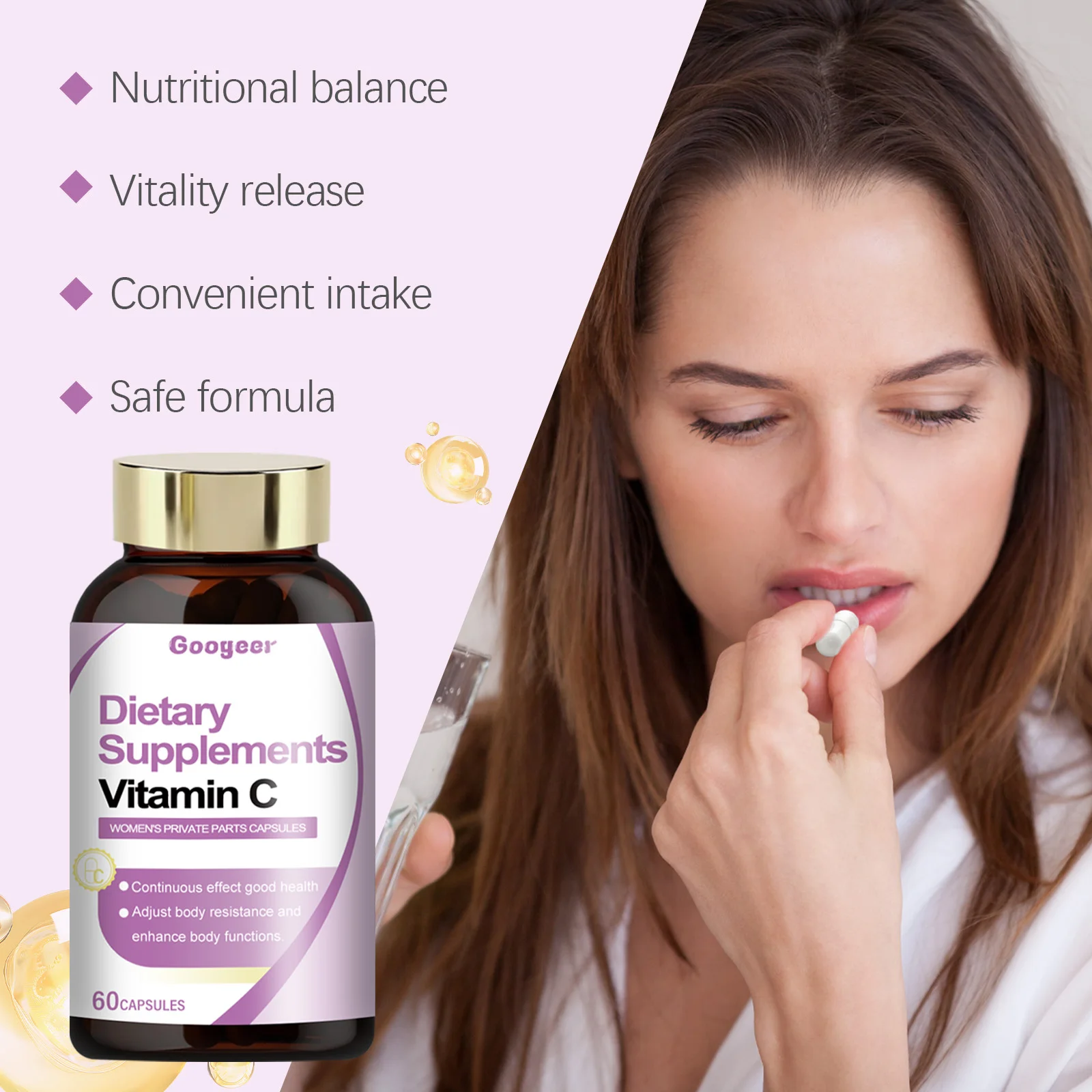 Googeer 60 шт. женские капсулы для интимных частей, оральный витамин С, пробиотическая добавка, поддержка питания, женские капсулы для интимных частей