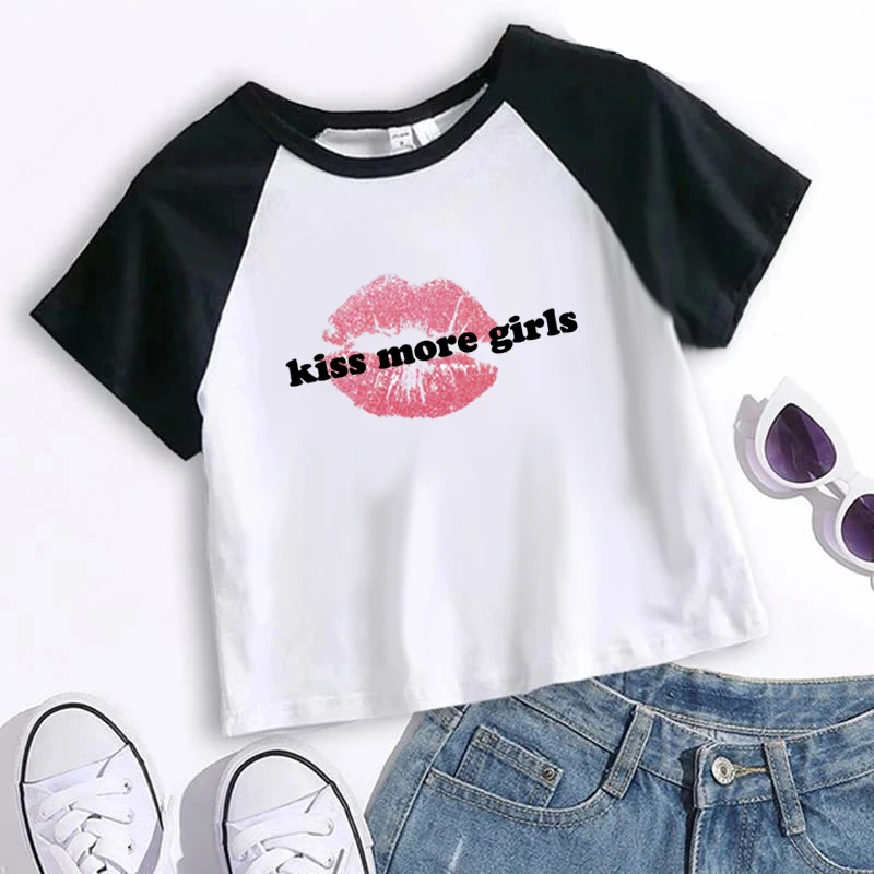 Imagem -03 - Beijo Mais-colheita Feminina Tops T-shirt de Manga Curta Carta Engraçada Imprimir Tees Tee Menina Emo Magro Moda Streetwear Baby Girl Y2k 2000s