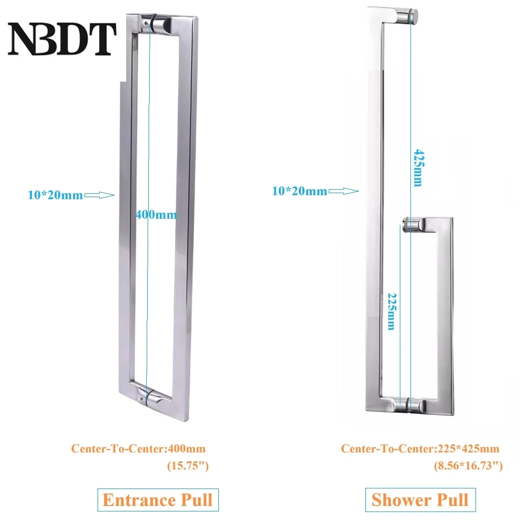 Concise Slim Stainless Steel Rectanglar Tube Back To Back Glass Door Bar Pull Commercial Entrance Shower Enclosure