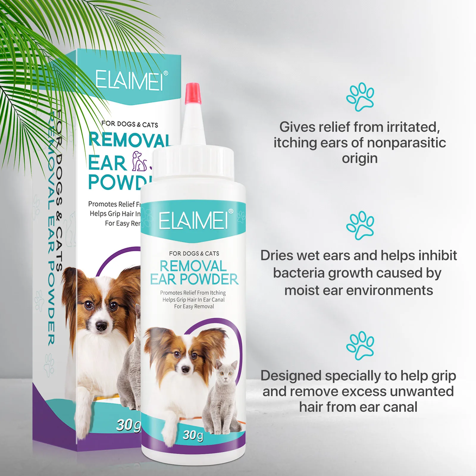 Removal Ear Powder and Ear Cleaner Care Sets for Dogs Cats Promotes Relief from Itching Helps Grip Hair in Ear Canal Ultra-Otic