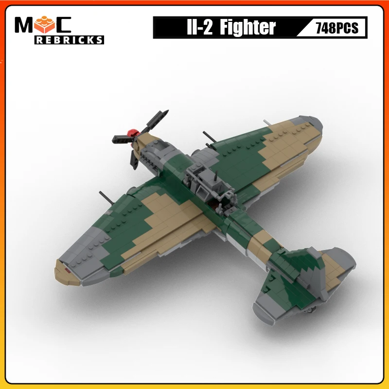 WW II Military Soviet Air Force Il-2 Shturmovik Fighter MOC Building Block Combat Aircraft Model Originality Brick Toy Xmas Gift