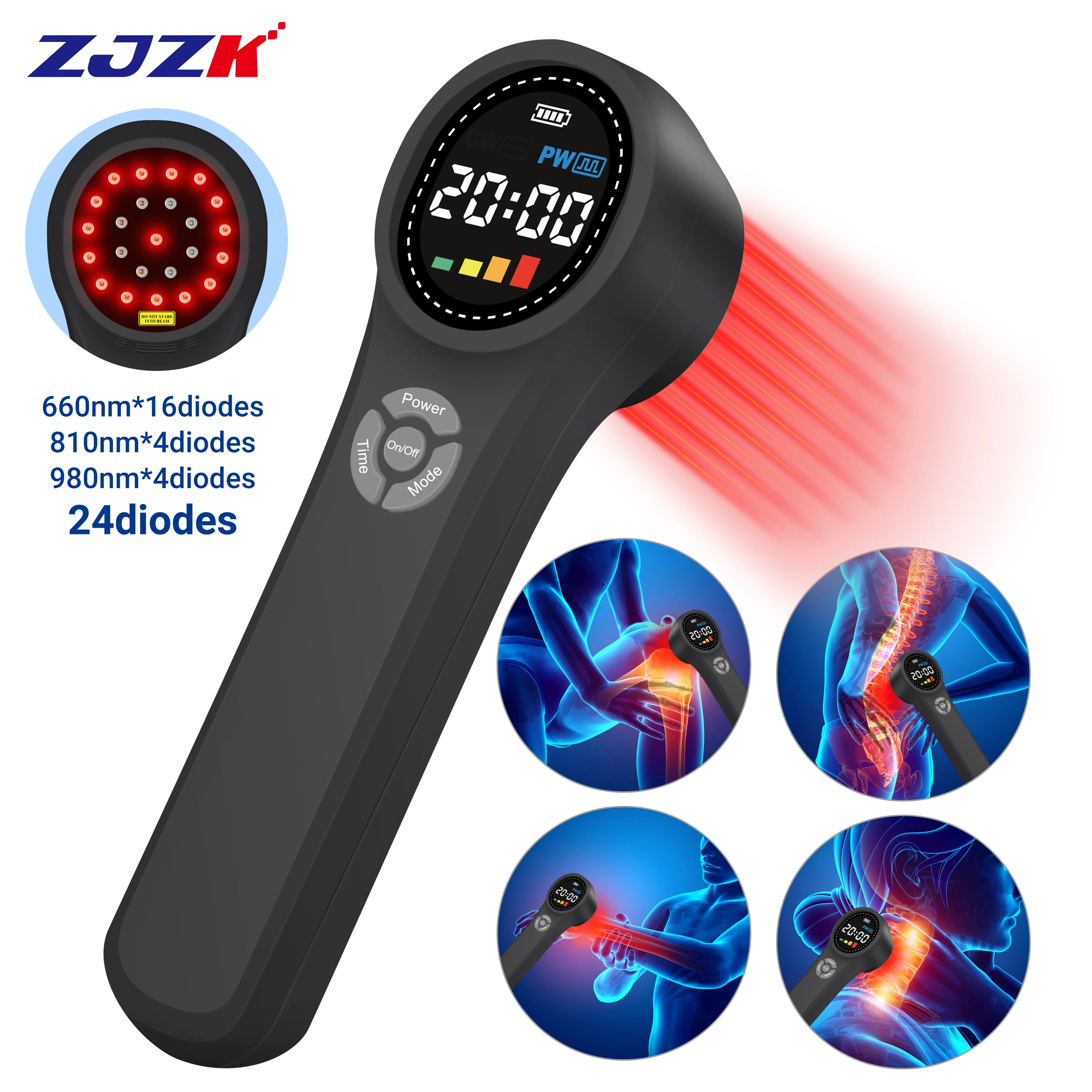 

ZJZK Mls Cold Laser Treatment Red Light Therapy 660nmx16diodes Best For Home Use 810nmx4diodes+980nmx4diodes Inflammation