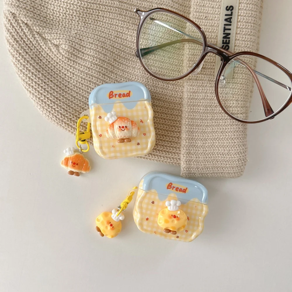 

Cute chef bread cheese headphone protective case, suitable for AirPods 4/3/2 Pro/2/4, with pendant, INS cute new protective case