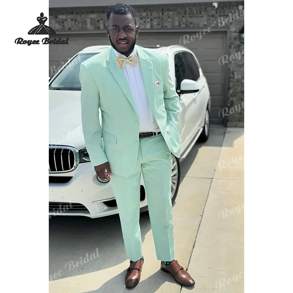 Light Green Two Piece Single Breasted Men's Suit Wedding 2026 Notched Lapel Evening Prom Suit Customized trajes para hombre