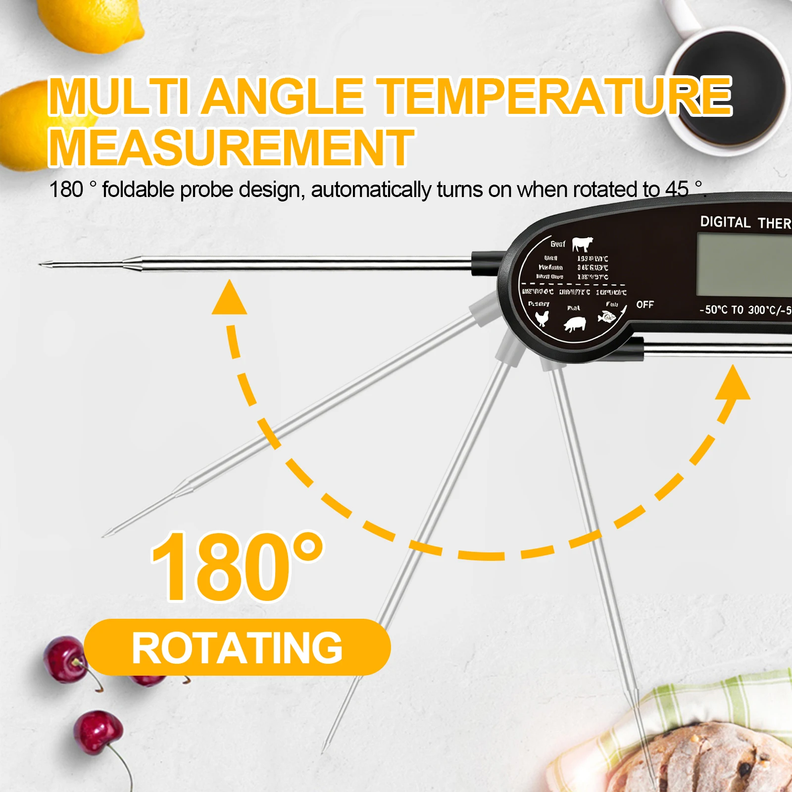 Instant Read Meat Thermometer Digital Food Temperature Tester, Kitchen Cooking Thermometer for BBQ Grilling Baking Air Fryer, Temperature Gauge for Meat, Milk, Water, Soup, Porridge and Hot Drinks, Portable Outdoor Camping Cooking Tool view 7
