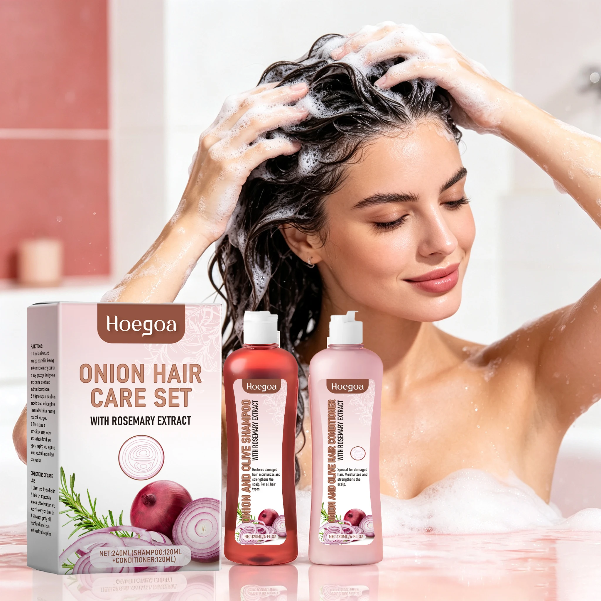 2 PCS of Set Rosemary Onion Hair Care Set Gentle Cleaning Hair Dirts Moisturizing Scalp Repairing Damaged Hair Smoothing Enhance Gloss Volumizing Hair Care Set