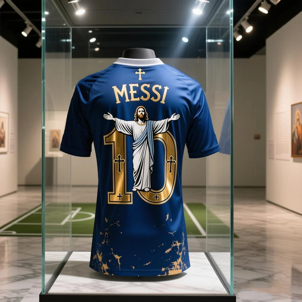 

Bold Golden Accents Jesus Messi #10 Summer Outdoor Sports Men's T-shirt Quick-Dry Training 3D Print Breathable Short Sleeve Tee