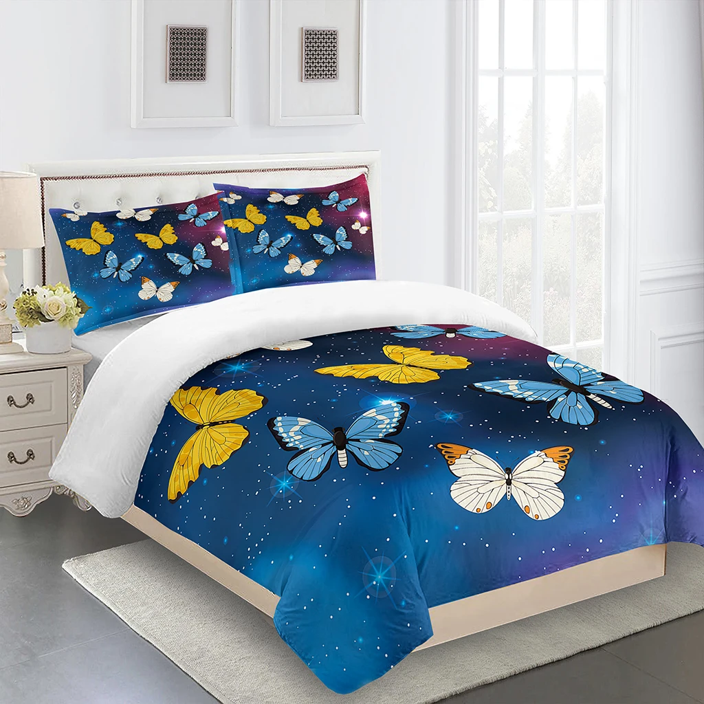 Dreamy Colorful Butterfly Girl3Pcs Queen King Full Size Duvet Cover Bedding Linen Set 2 Seater Bedspread 200x200 240x220 160x200