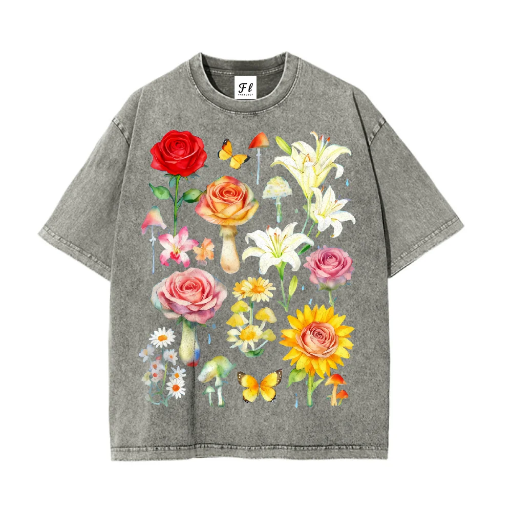 تي شيرت قطني كاجوال مطبوع عليه فراشة الفطر المائية بألوان مائية للجنسين بأكمام قصيرة تي شيرت عصري للارتداء اليومي #2