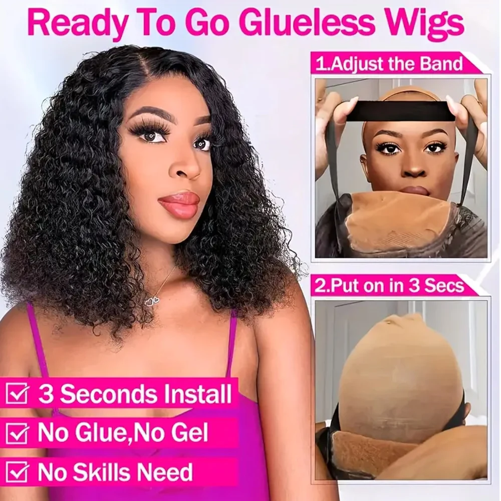 Ready To Wear Glueless Bob Wigs Human Hair Short Brazilian Deep Wave Frontal Wigs Glueless Curly Closure Human Hair 180% on Sale image 3
