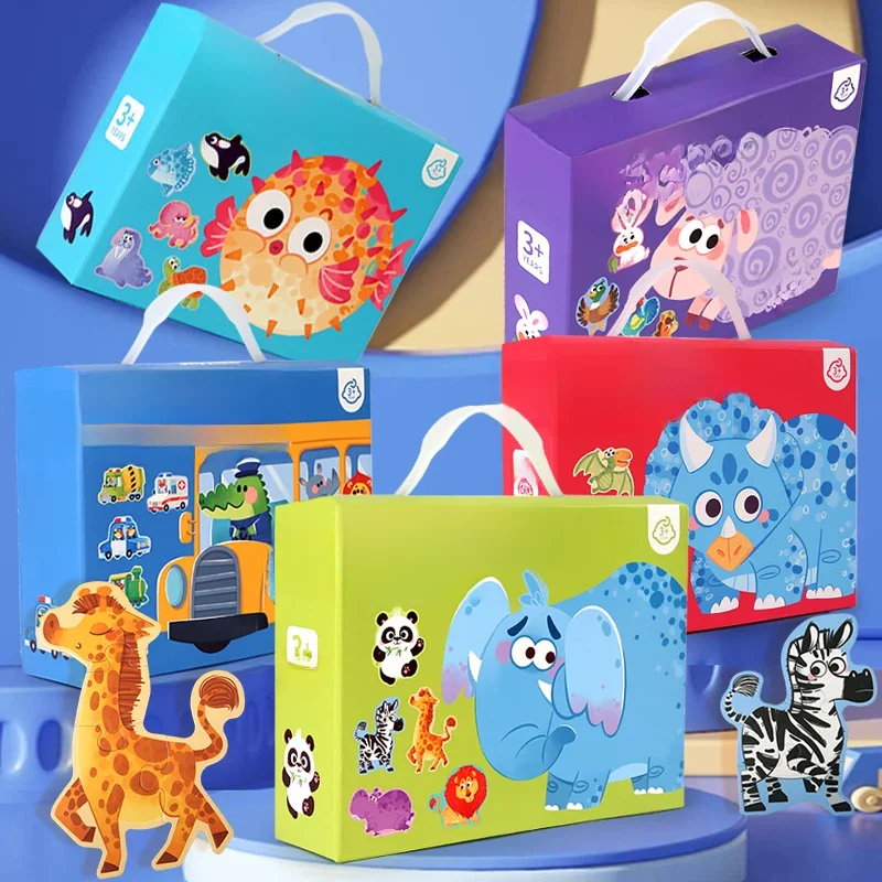 Drewniane puzzle dla dzieci zabawki Cartoon zwierząt puzzle gra wczesne zabawki edukacyjne zestaw podarunkowy dla dzieci — zdjęcie 2