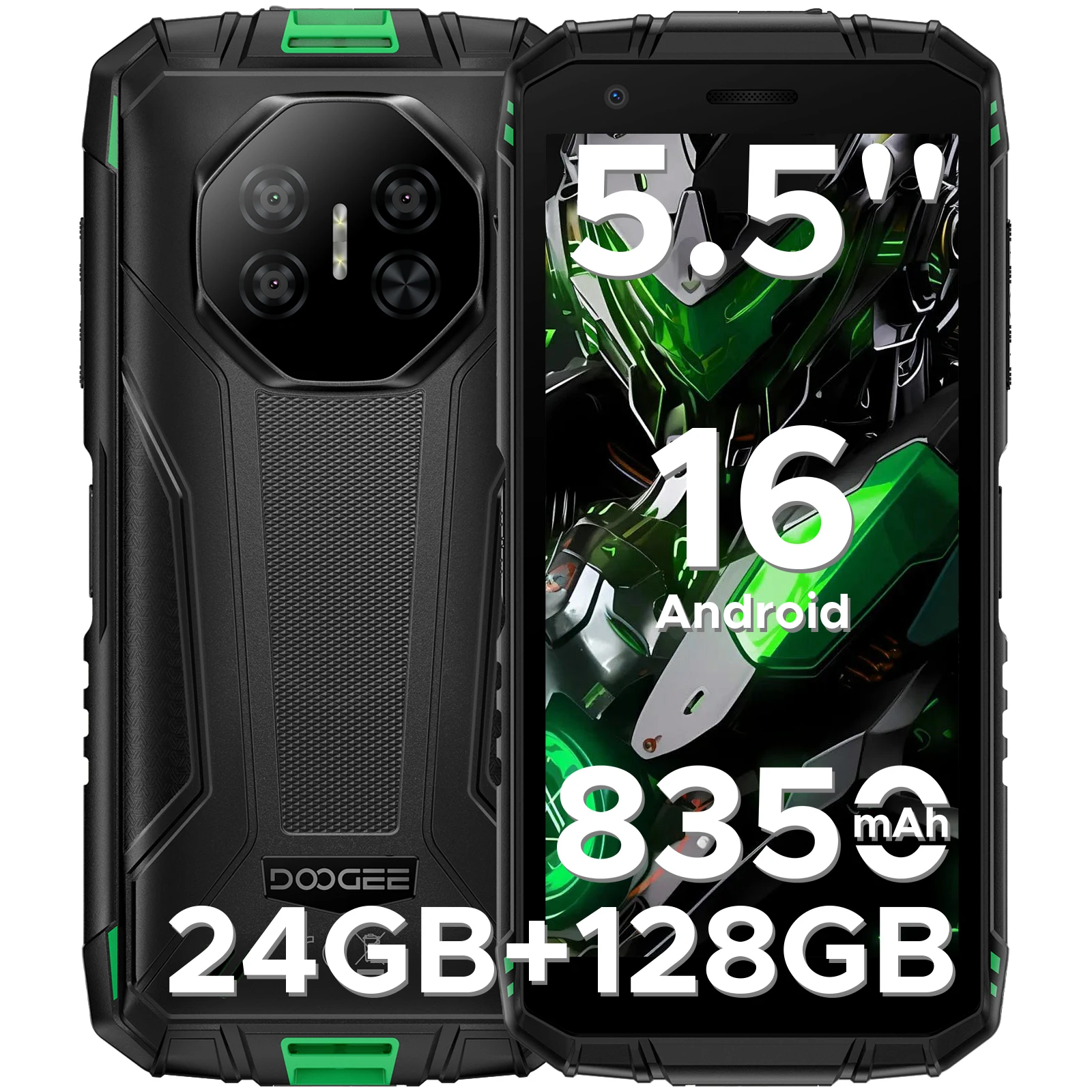 DOOGEE Fire 3 Pro Robuuste Telefoon 5,5" HD+ Scherm 16GB+128GB Android 16 8350mAh Batterij Unsioc T7200 IP68 NFC Face ID Smartphone