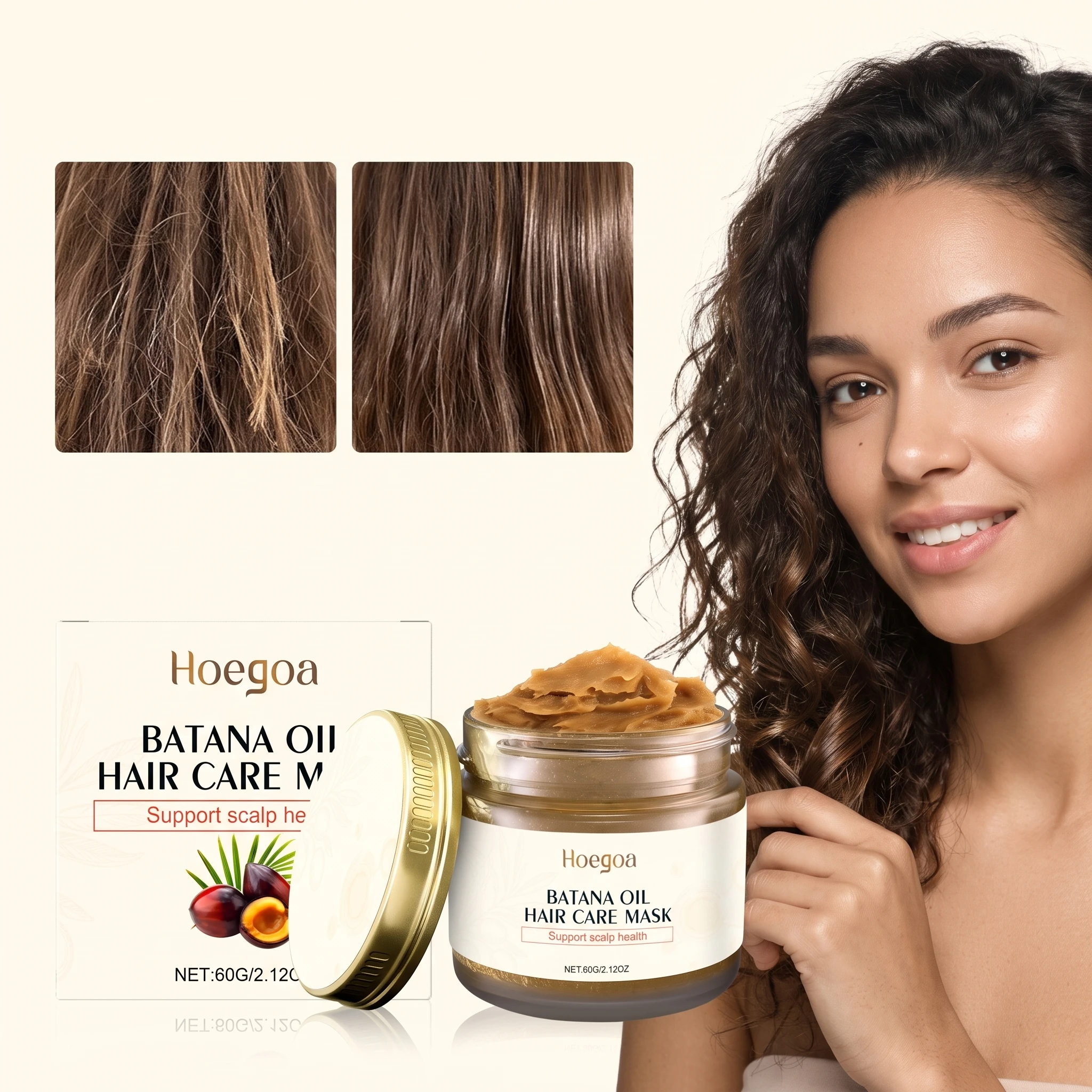 60G Batana Oil Hair Care Mask Deep Moisturizing Repairing Damaged Hair Nourishing Roots Non-greasy Enhance Gloss Reduce Frizzing Smoothing Hair Mask