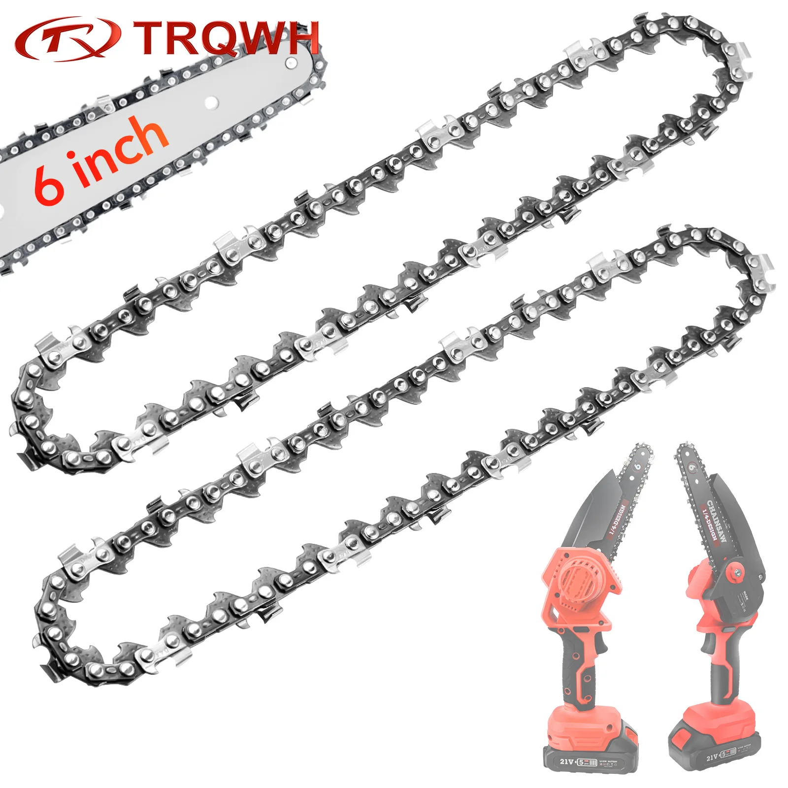 6 Inch Chainsaw Chain 2 Pack Replacement Chains for Cordless Portable Electric Battery Handheld Chainsaw Carbon Steel Saw Chains