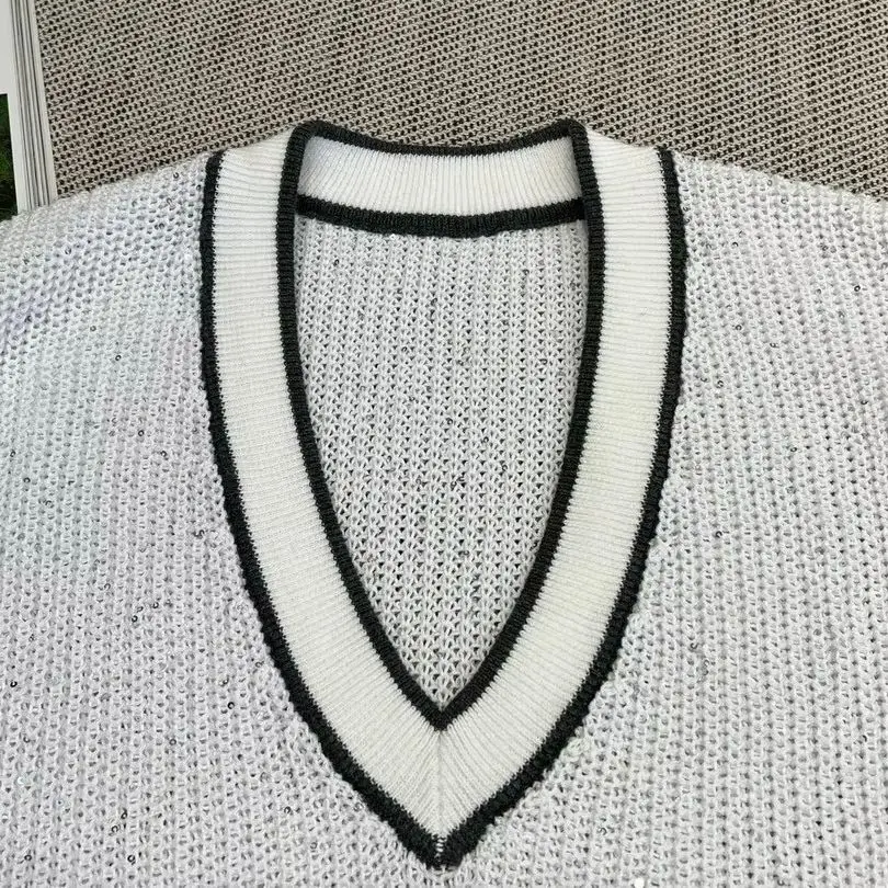 우아한 솔리드 컬러 브이넥라인 민소매 풀오버