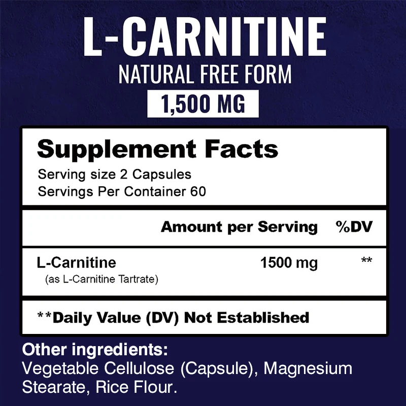 L-Carnitine Tartrate Supplement - Boosts Natural Energy, Supports Metabolism and Relieves Fatigue - 120 Capsules