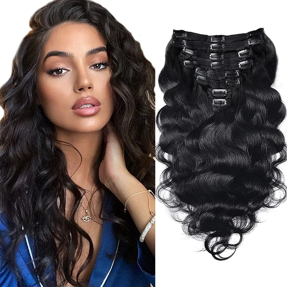 

Body Wave Clip In 100% Human Hair Extensions 120g Full Head Brazilian Clip on Hair Extension Natural Color for Women