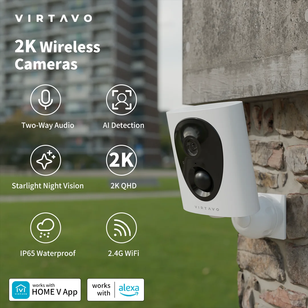 Virtavo VistaFlask 2K Wireless Camera Battery AI Motion Night Vision 2-Way Audio Weatherproof Cloud SD Storage