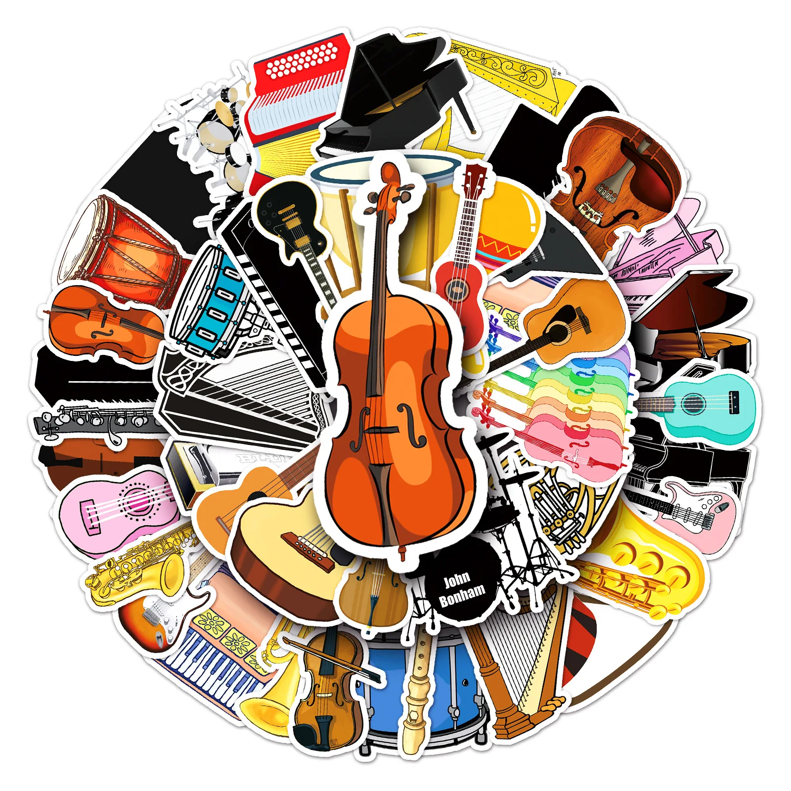 10/30/50PCS Cartoon Musical Instruments Stickers Violin Piano Guitar Decals Kids Toy DIY Notebook Fridge Suitcase Phone Decals