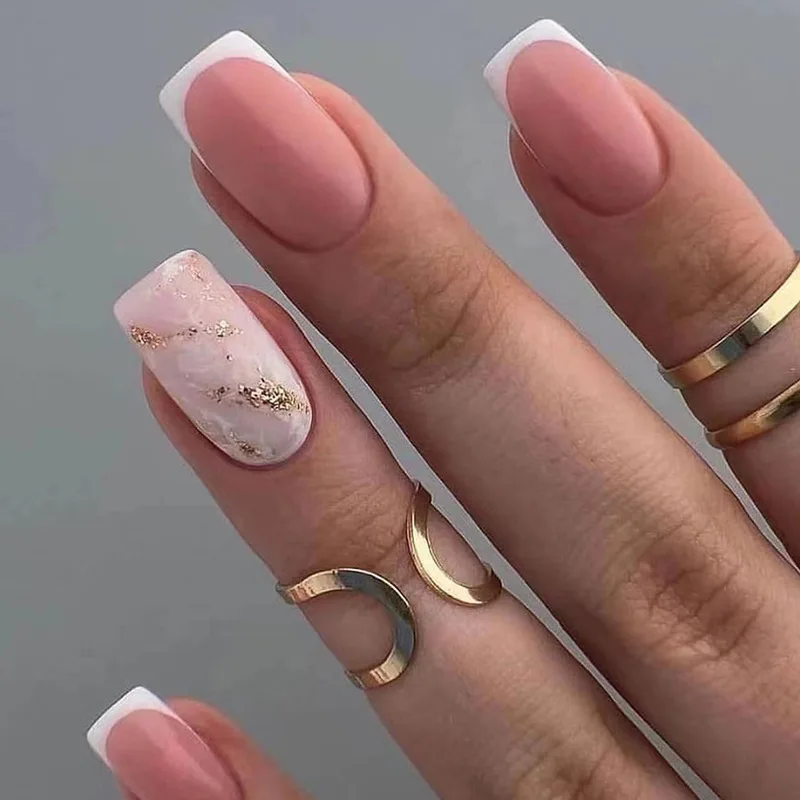 24Pcs Lovely Little Flowers Design False Nails Art Short Fake Nails Tips Full Cover Reusable Adhesive Press on Nail with Tools