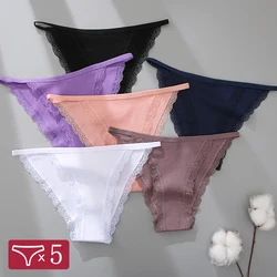 5Pcs/Set Lace Cotton Solid Briefs For Women Sexy Comfortable Panties Female Soft Underwear Breathable Intimates Lingerie S-XL