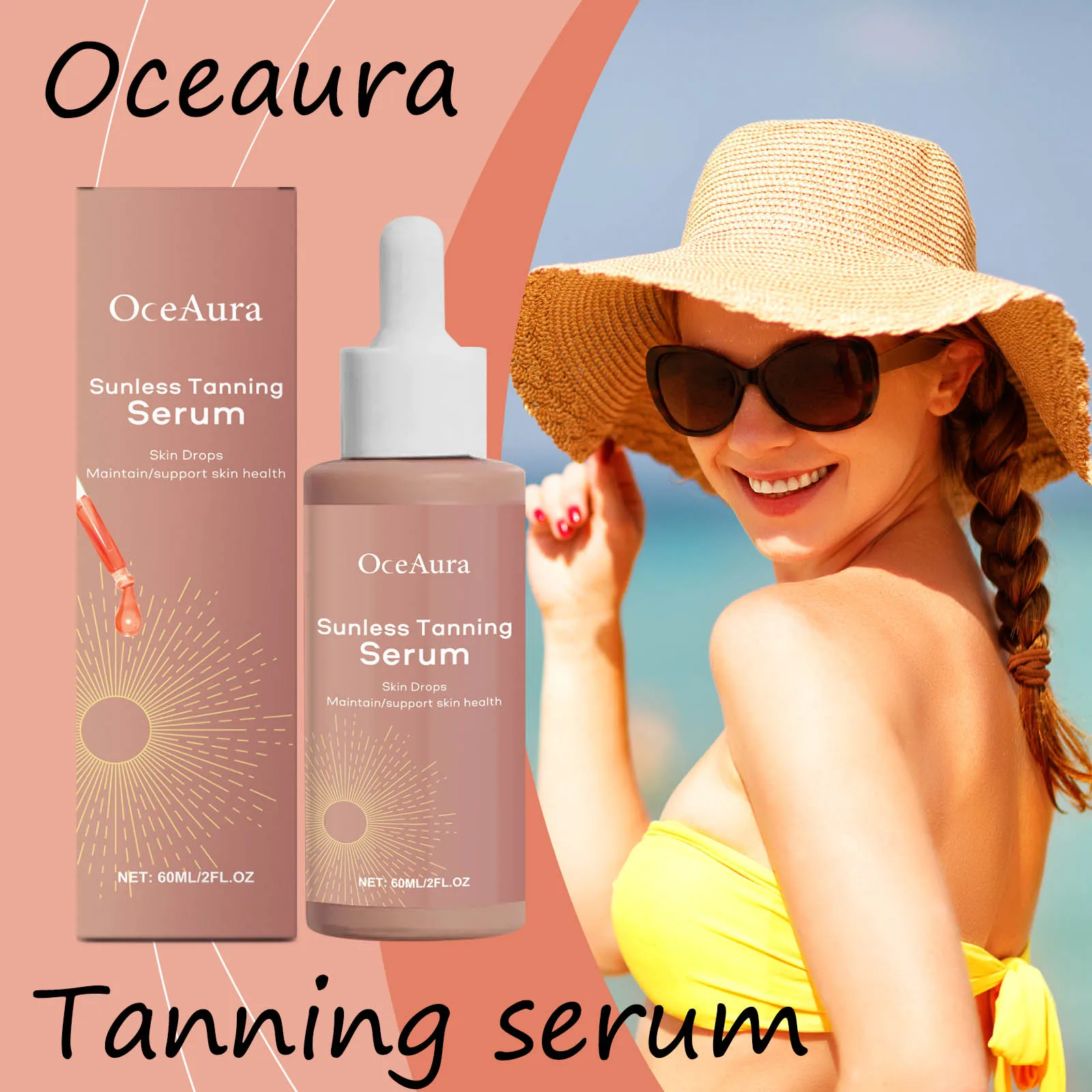 

Oceaura Natural Herbal Tanning Serum Summer Beach Sunless Bronzer Wheat Tanning Moisturizing Smoothing Body Tanning Serum