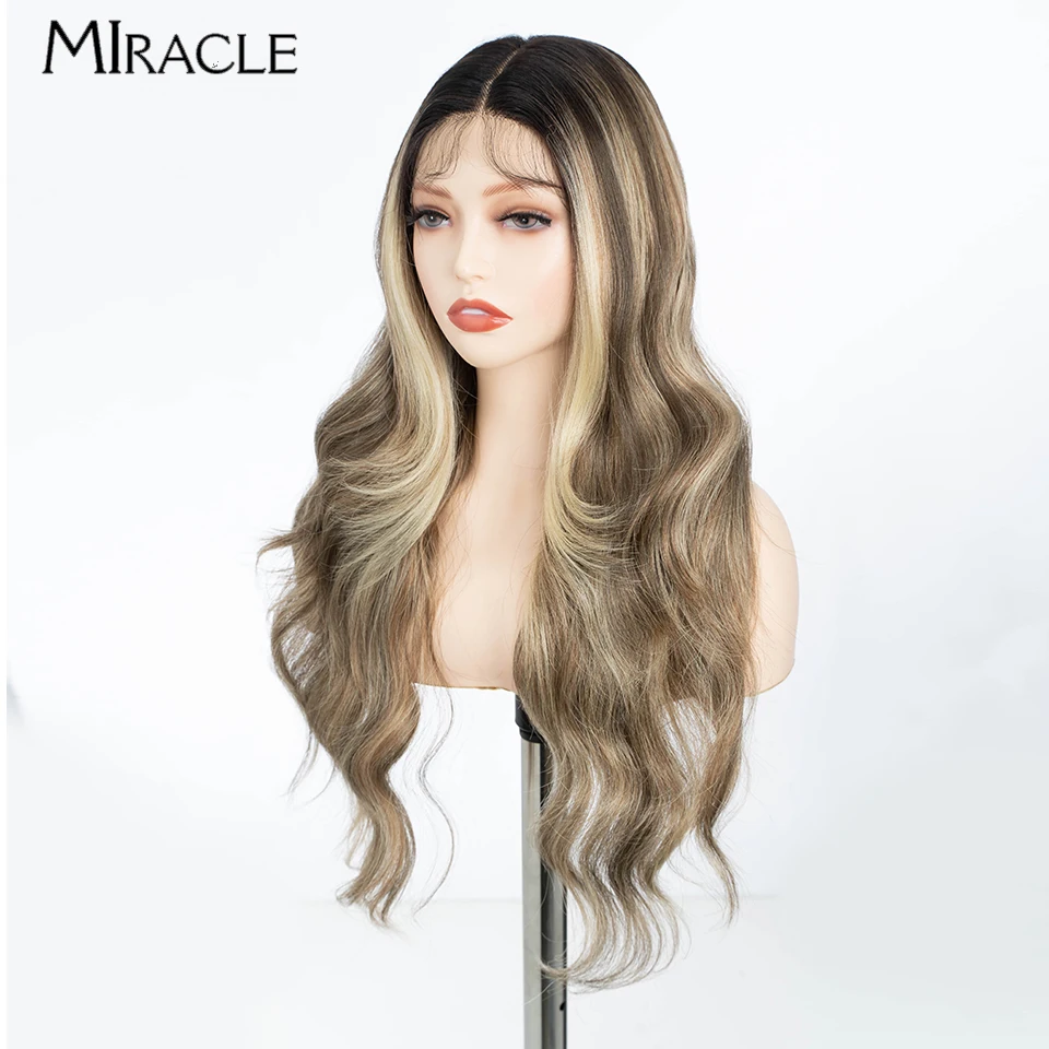 Miracle Synthetic Lace Front Wigs Body Wave Ombre Blonde Brown Ginger Lace Wigs For Black Women Natural Hair Woman Wigs