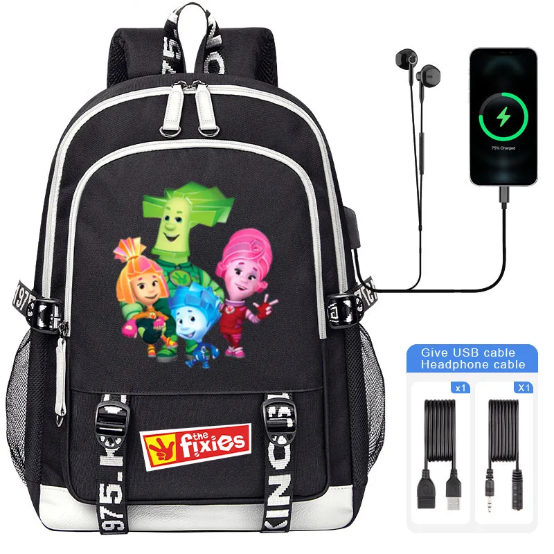 Cartoon The Fixies School Bags Boy Girl Student Shoulder Backpack For Teenager USB Charging Laptop Backpack Mochila Travel Bag