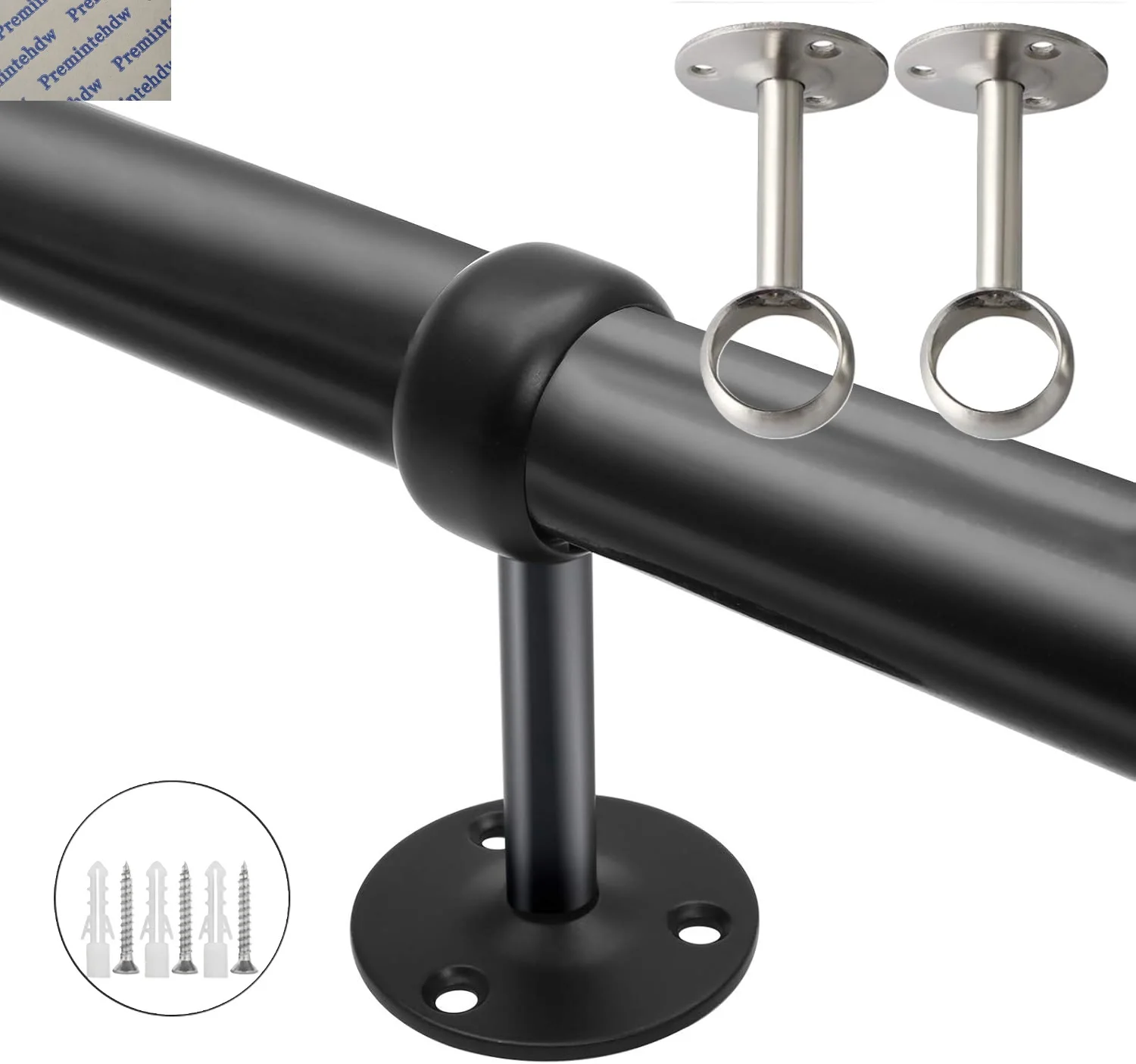 10Pcs Stainless Steel Curtain Closet Towel Rod Holder Flange Bracket Wall Ceiling Mount Matte Black