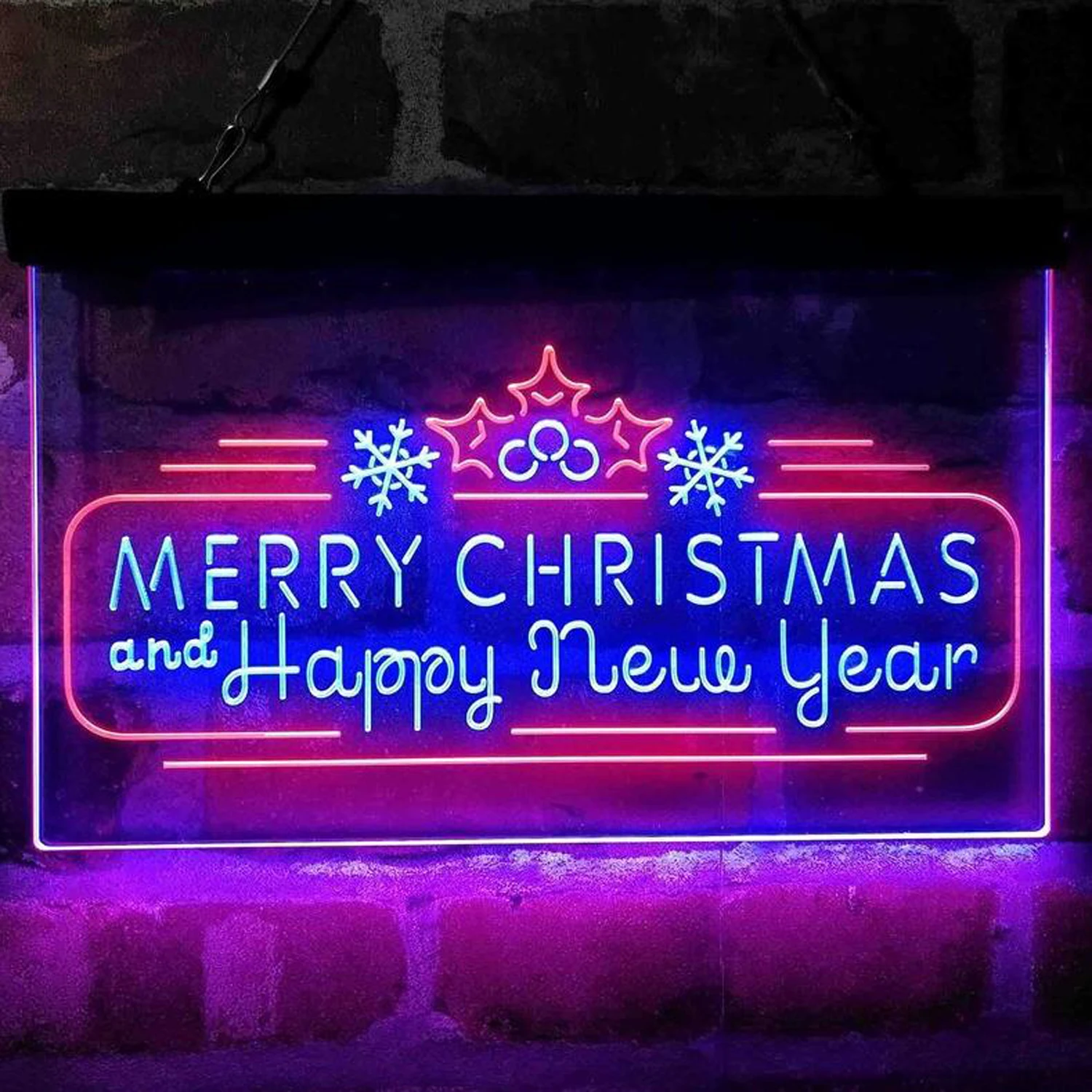 Custom Neon Sign Merry Christmas & Happy New Year Pine Cone Dual Color LED Neon Light Wall Decoration Hanging Light