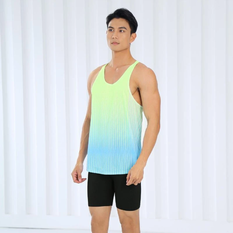 Men Athletic Running Tank Top 2024 Summer Gradient Gym Sleeveless tshirt Ultra Lightweight Marathon Singlet Y-Back Workout Vest