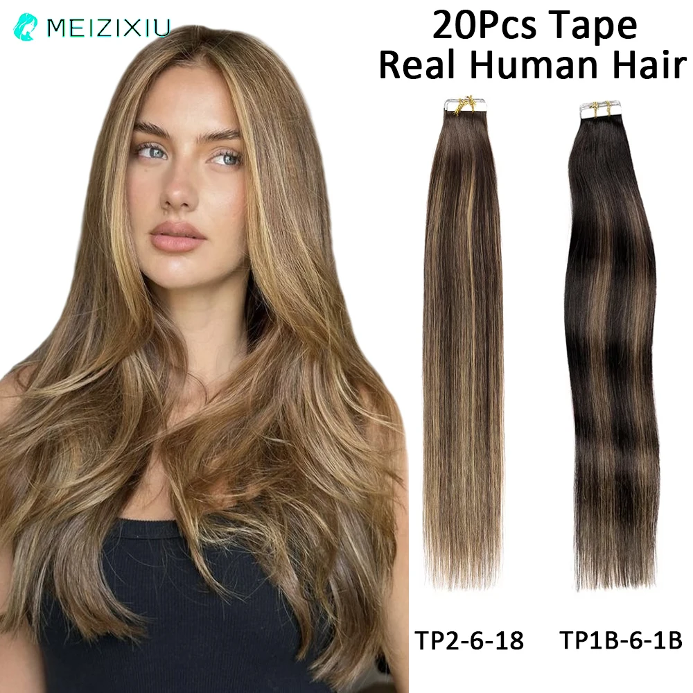 20 Stks/pak Tape In Hair Extensions 100% Echte Haarband In Human Hair Extensions Voor Vrouwen Toe Te Voegen Haar 4-27 #24 Inch 50G Remy Haar