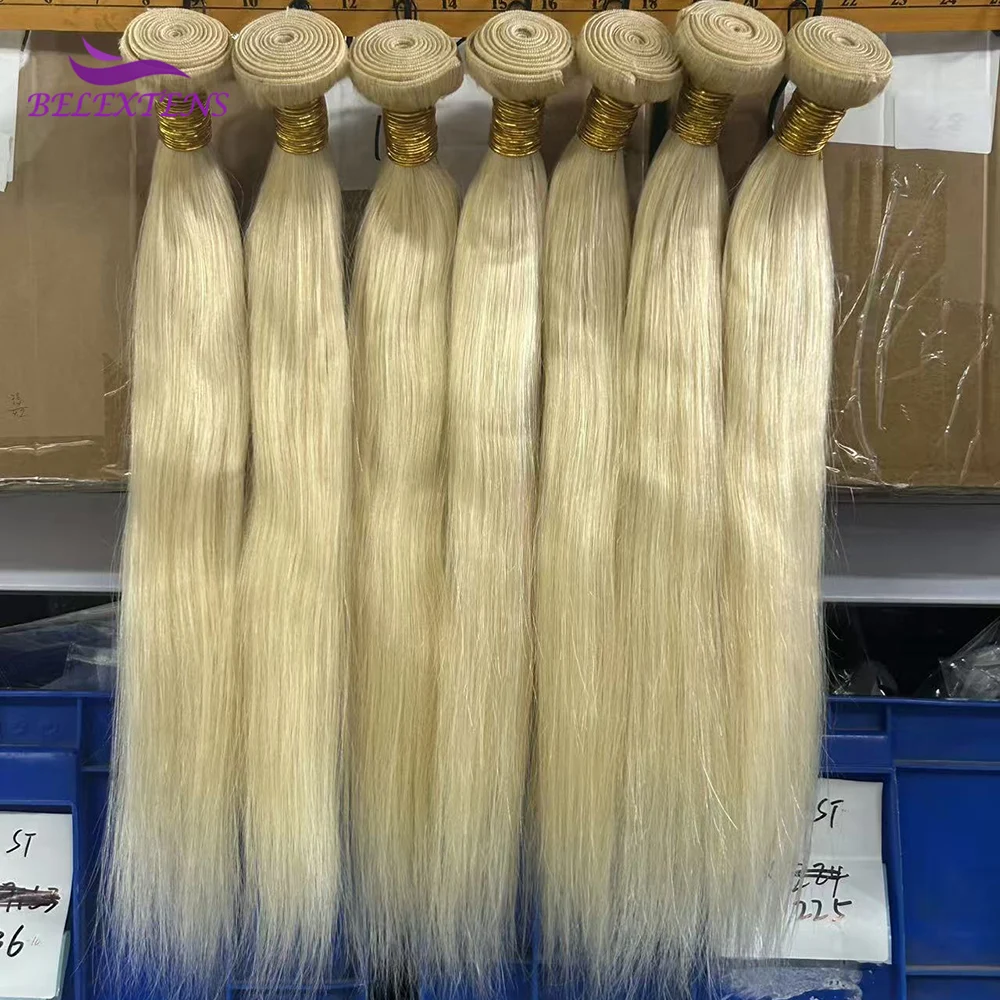 Blonde, glatte Echthaarbündel, Farbe 613, brasilianische Spitzenqualität, 1/3/4 Stück, rohe Bündel, Echthaarverlängerungen, Lieferung in 3–7 Tagen – Detail 3