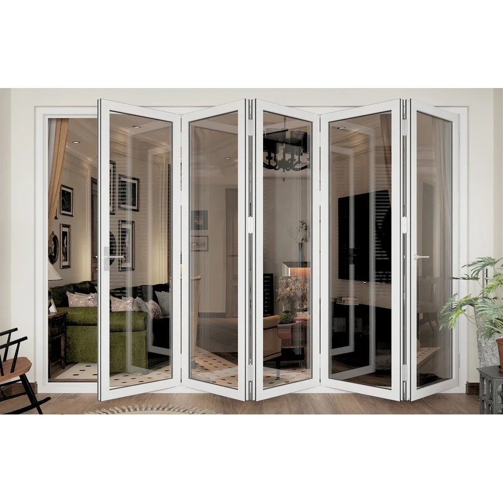 DN-puerta plegable de aluminio con rotura térmica, marco estrecho de Metal esmaltado doble, puerta plegable para Patio, vidrio templado personalizado