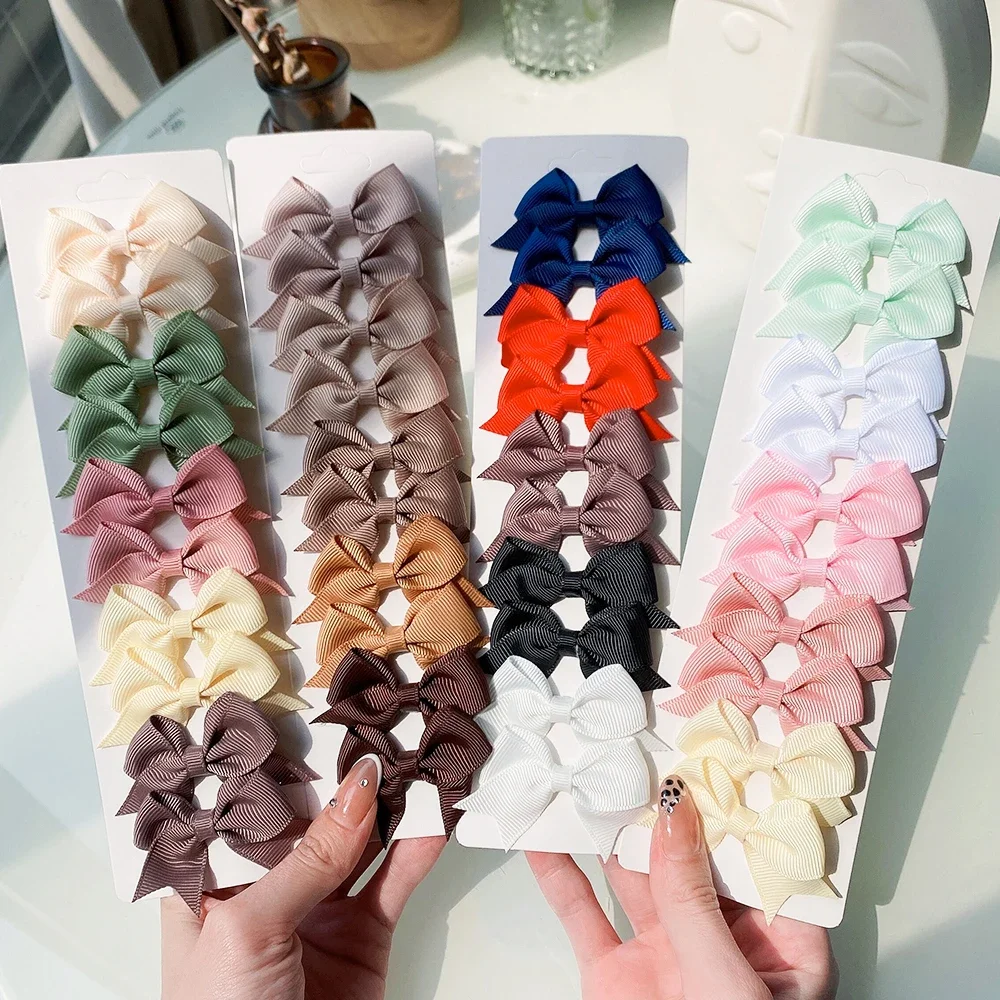 Pinces à cheveux avec nœud papillon en ruban solide, 10 pièces/ensemble, pour bébés filles mignonnes, nœuds faits à la main, épingle à cheveux, Barrettes, couvre-chef, accessoires pour enfants