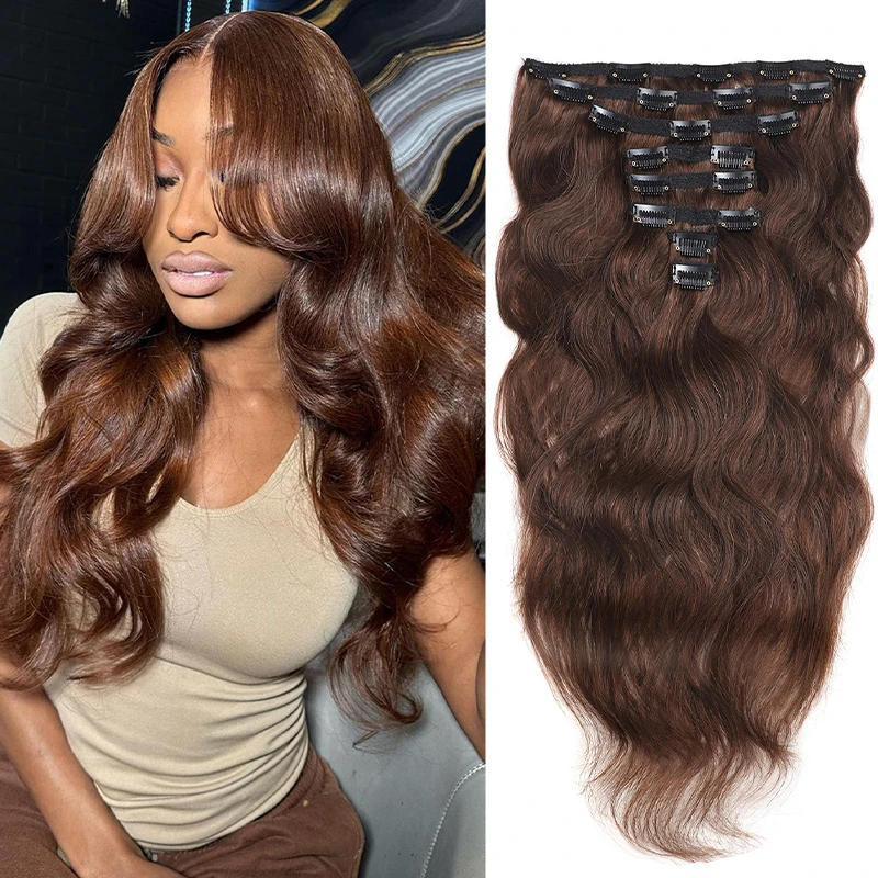 8Pcs One Set Clip In Hair Extensions Natural Wave Hair Clip Ins Double Weft Straight Extensions