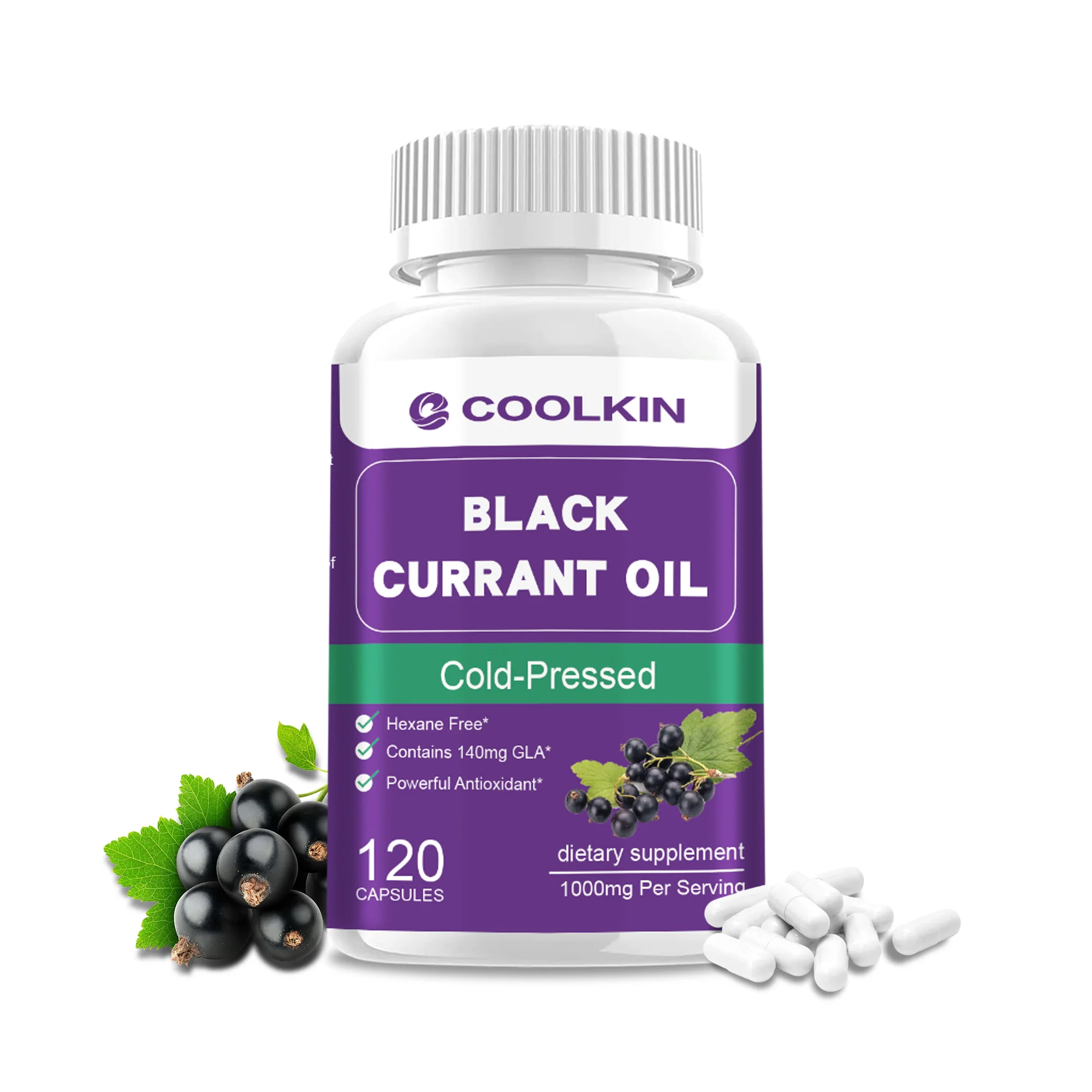 Black Currant Oil - with GLA - Hair & Skin Health, Relieve Eczema - 120 Capsules