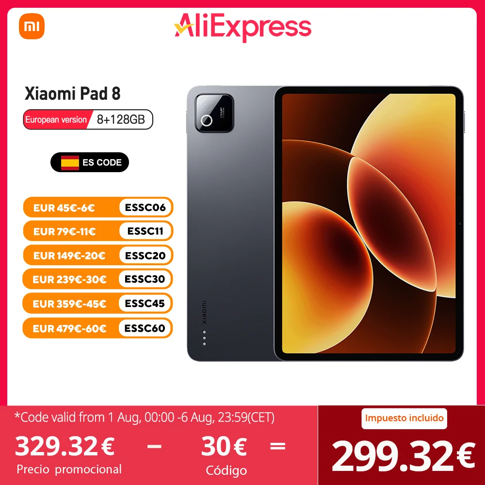 Xiaomi Pad 8 Tableta 128GB/256GB, Pantalla 11,2″ 3,2K 144Hz, Snapdragon 8s Gen 4, Cámara 13MP, 9200 mAh, Dolby Atmos, Wi-Fi 7, Sin Cargador