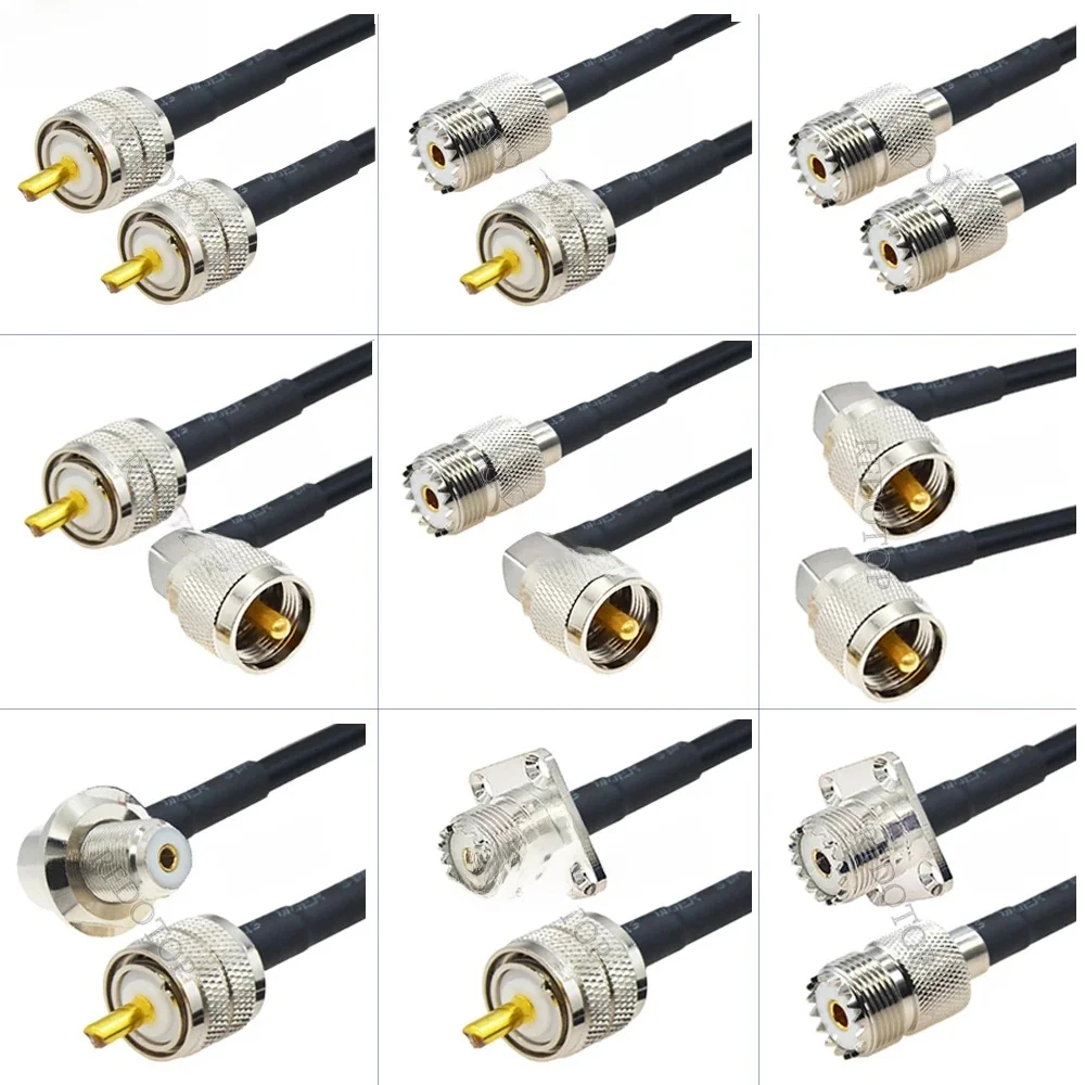 1 pièces RG58 PL259 prise mâle UHF vers SO239 connecteur Jack femelle UHF 50Ohm UHF RG-58 RF Coaxial faible perte Extension câble Radio CB