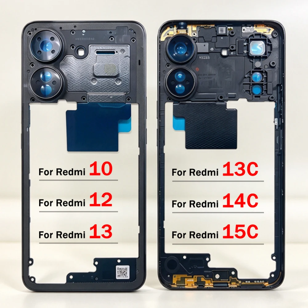 New Middle Frame For Xiaomi Redmi 10 12 13 13C 14C 15C 4G 5G Door Housing Bezel Repair Parts