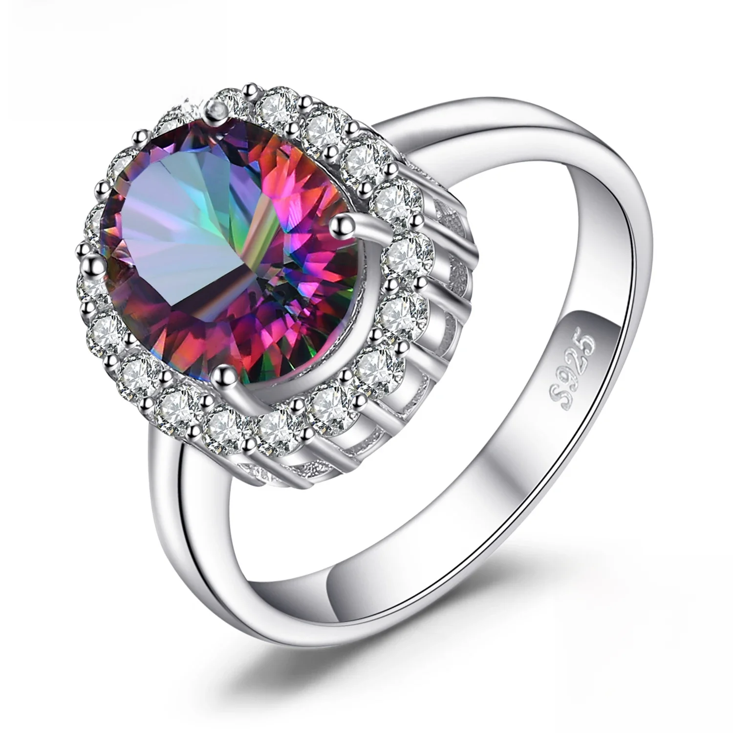 JewelryPalace 3.4ct naturalny Mystic tęczowy kwarc 925 srebro Halo ślub pierścionek zaręczynowy dla kobiet prezent New Arrival — zdjęcie 2