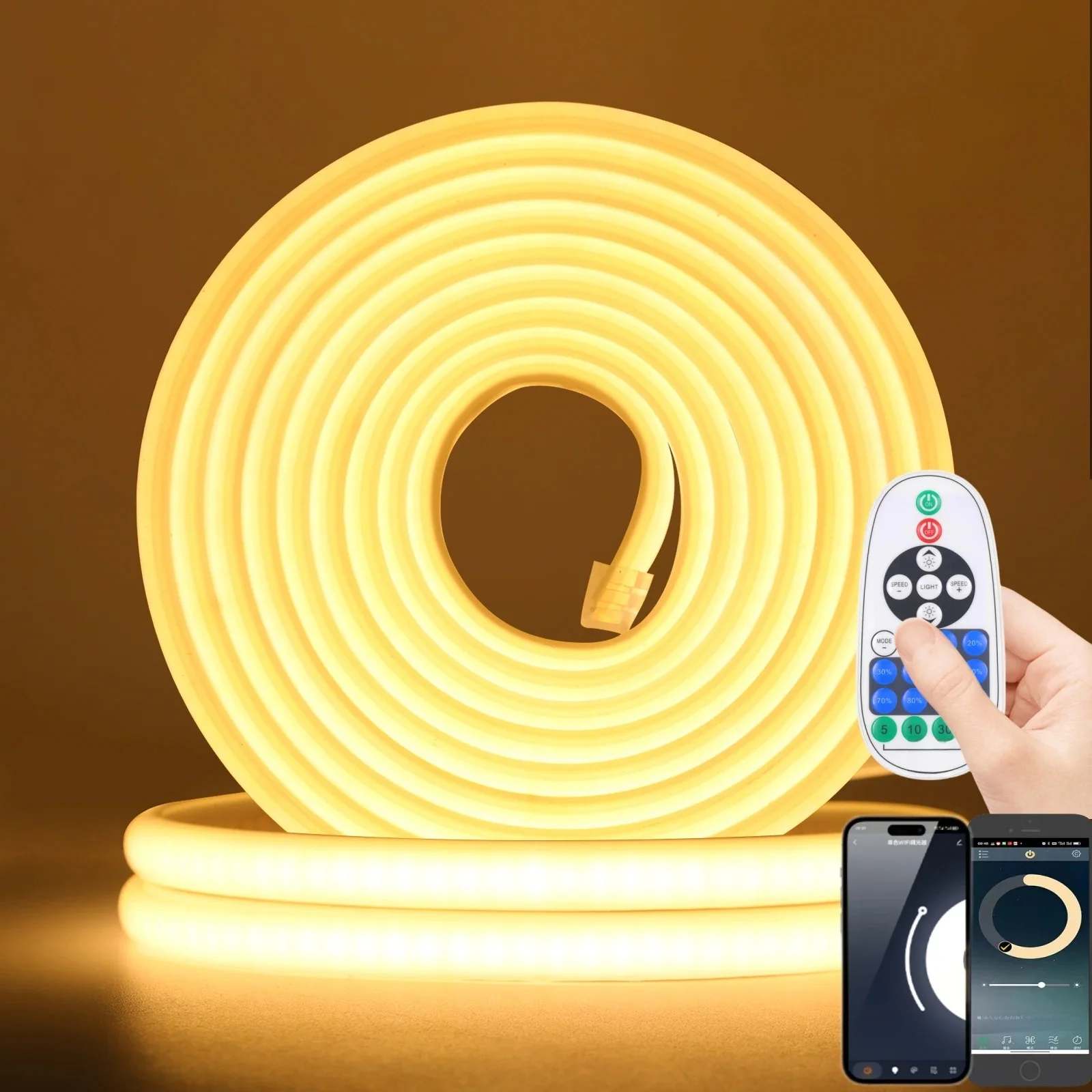 220V Smart COB LED-Neonlichtstreifen 10M 20M 30M 288 LEDs/m WIFI Bluetooth Dimmbares Band IP67 Wasserdichtes Seil für Innen- und Außenbereich