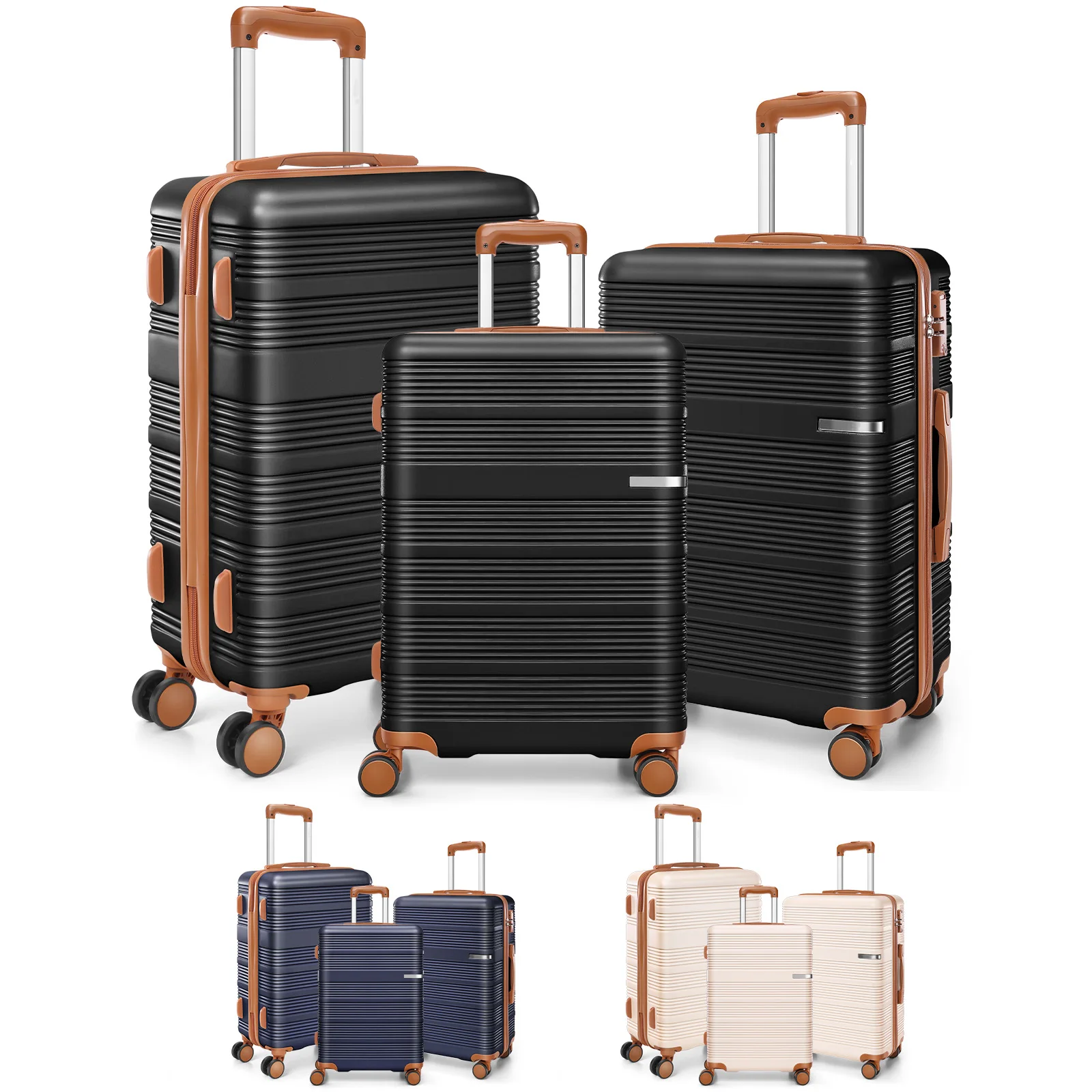 

3pcs Luggage Lightweight Hardshell Luggage Set With TSA Lock 20"+24"+28" ABS+PC Spinner Suitcases Travel Case Silent 360° Wheels