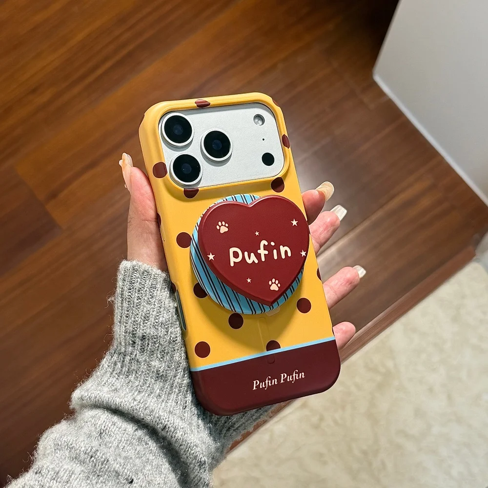 

Korean INS wave dot splicing English love for magsafe holder phone case for iPhone 17 16 ProMax15 Pro fundas new shockproof cute