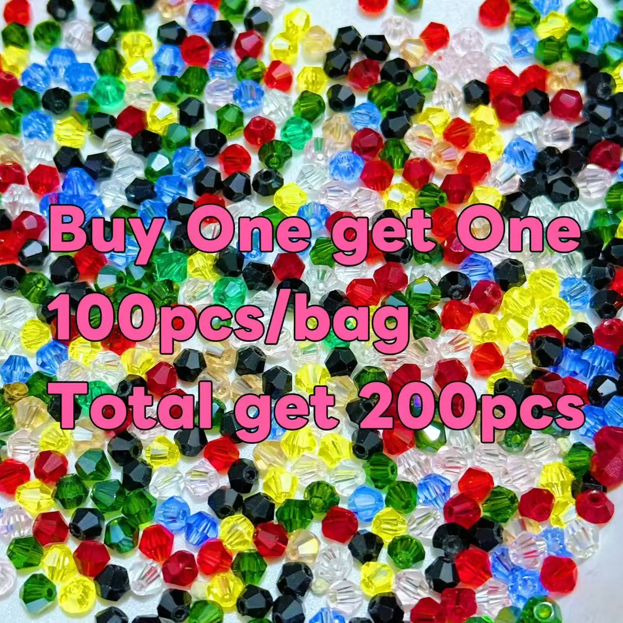 IFYOUOO Kup jeden, drugi gratis! Łącznie 200 sztuk, 4mm, losowe kolory, przezroczyste szklane kryształowe koraliki DIY do bransoletek i naszyjników.
