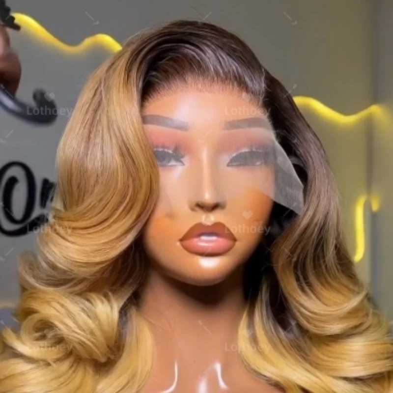 تسليط الضوء على باروكة من الشعر البشري، لون البيانو، باروكة أمامية من الدانتيل، باروكة برازيلية، شعر أشقر نسائي، باروكة دانتيل، موجة جسم عسلي
