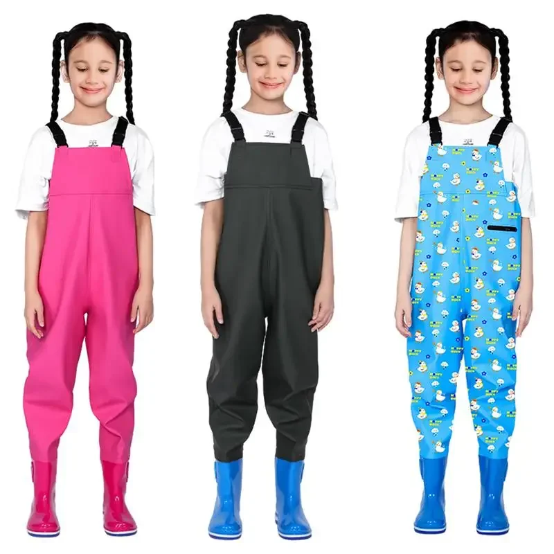 Trampolets de poitrine pour enfants, une pièce, pour jeunes, pêche, imperméables avec bottes, cuissardes de chasse, imperméables, combinaisons d'eau, pantalons de pluie pour