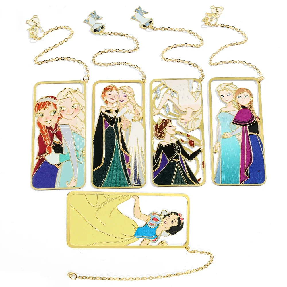 Marque-page Elsa la reine des neiges, marqueur de Page de lecture princesse, outils de papeterie, périphérie de dessin animé, cadeaux de mode en métal, collecte de Souvenirs