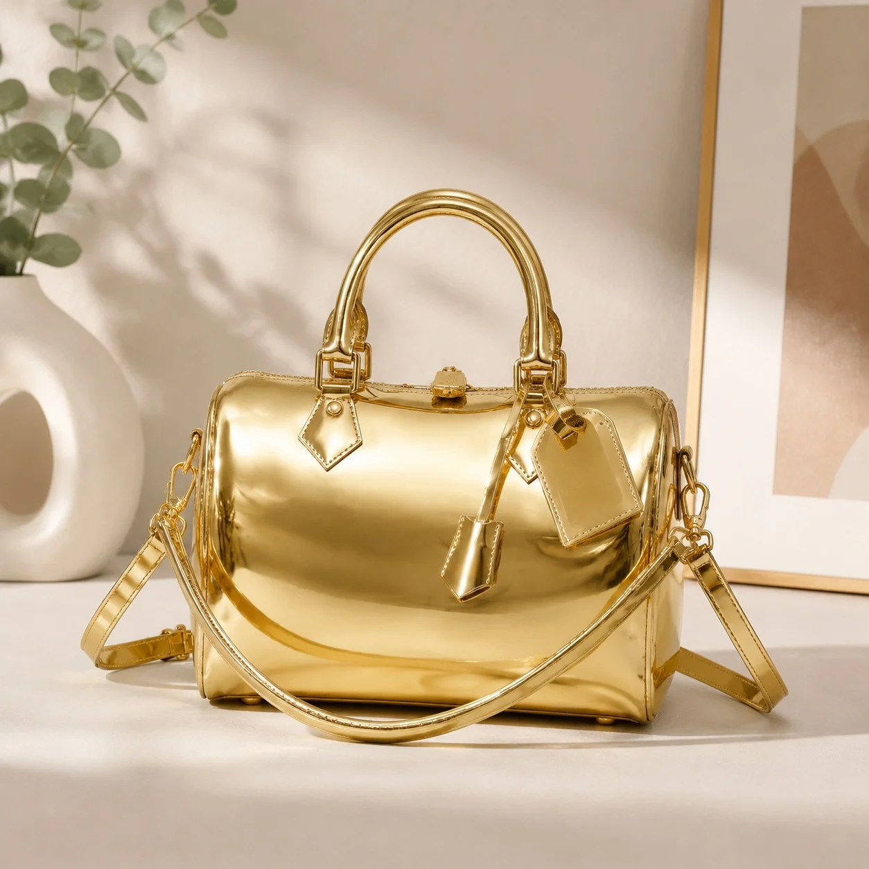 

2026 New Luxury Gold Grace Coddingto Reflective Handbag/Crossbody Bag 30X21X17cm