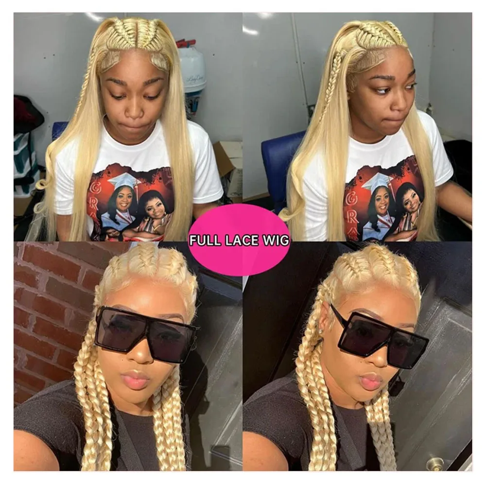 250 Density Straight Full Lace Wig Pre Plucked Colored 613 Blonde Real Full Lace Wig 100% Human Hair Glueless Hd Lace Front Wig